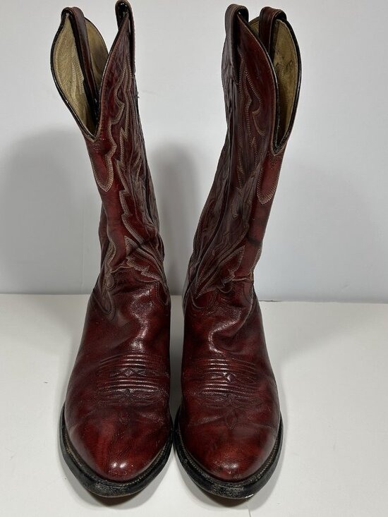 VTG JUSTIN BURGUNDY RED LEATHER ROUND TOE COWBOY BOOTS #j 6728 MEN SZ 8.5 D USA main image 4